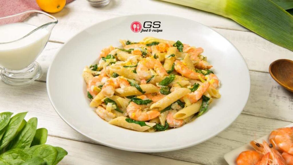 Pasta with Leek, Spinach & Shrimp